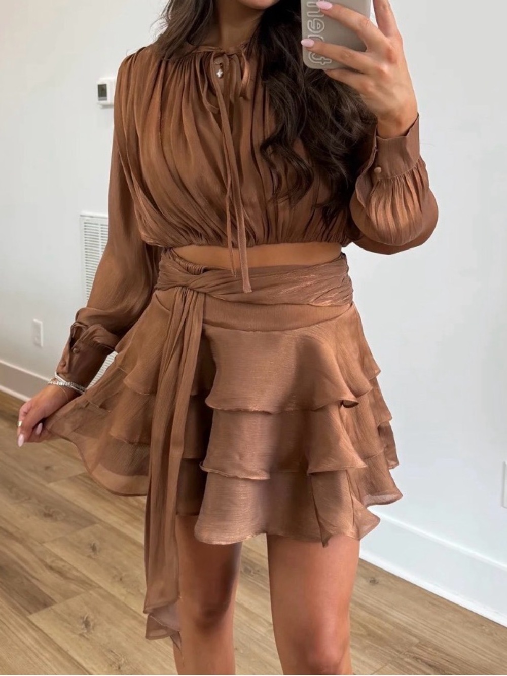 Tiered Ruffle Mini Skirt in Brown